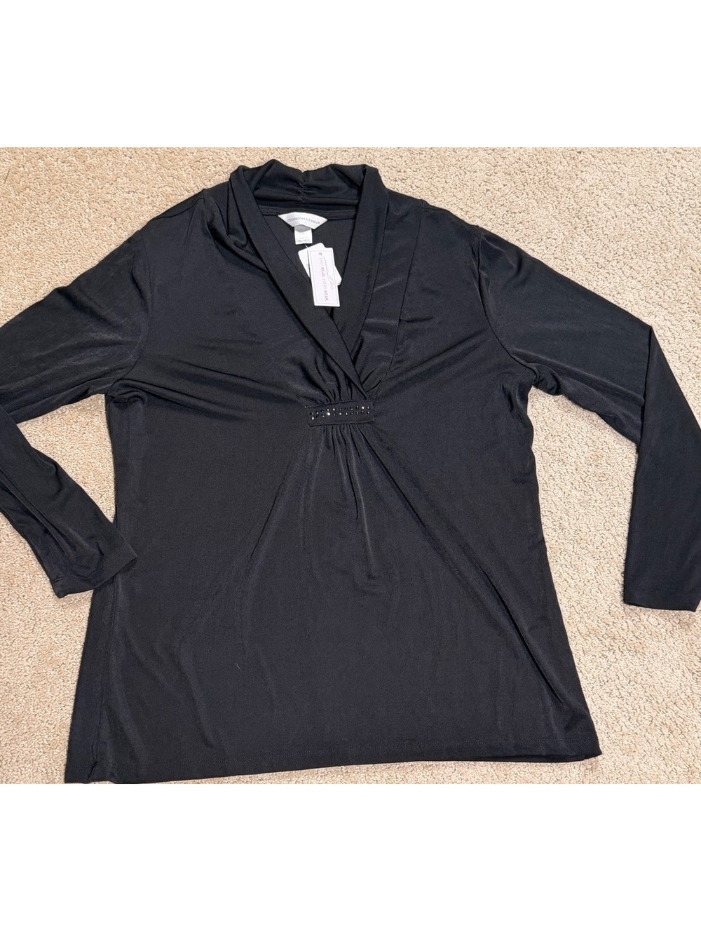 Christopher & Banks Black Embellished Twist Front Tunic Top Large NWT